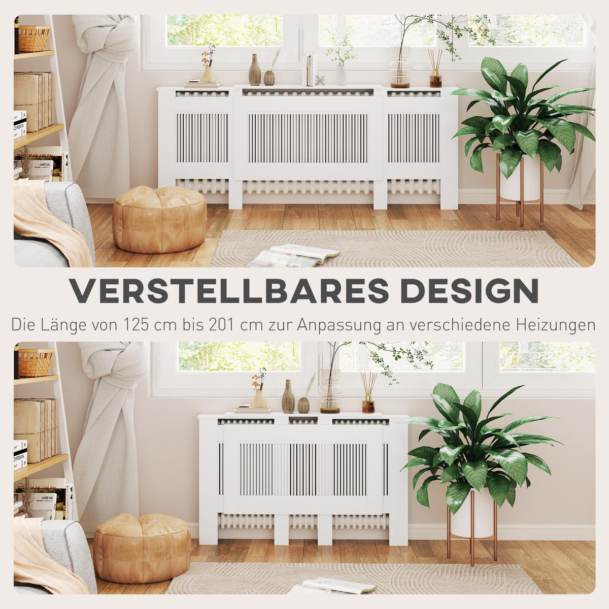 HEIZKÖRPERVERKLEIDUNG Spanplatte MDF Weiß - Weiß, Holzwerkstoff (201/19/81.5cm) - HOMCOM