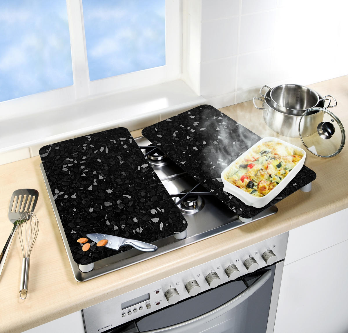 HERDABDECKPLATTEN aus Glas - Schwarz, Glas (30/5.5/52cm) - Wenko