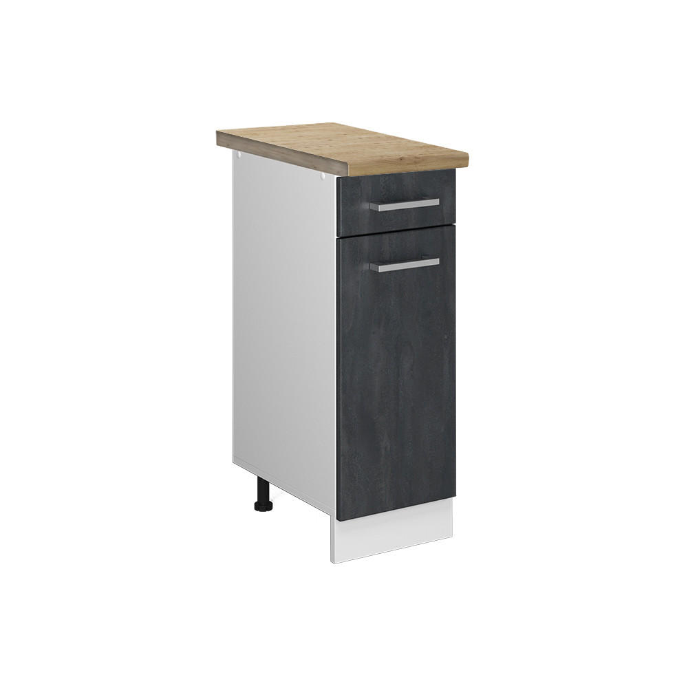 KÜCHENUNTERSCHRANK R-Line Schwarz Beton 30 cm AP Eiche - Schwarz/Weiß, Holzwerkstoff (30/81.6/60cm) - Vicco