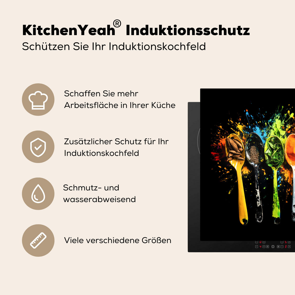 HERDABDECKPLATTE Löffel - Gewürze - Modern - Graffiti - Farbe - Farbenfroh 78x52 cm - Multicolor, Kunststoff (78/0.2/52cm) - MuchoWow