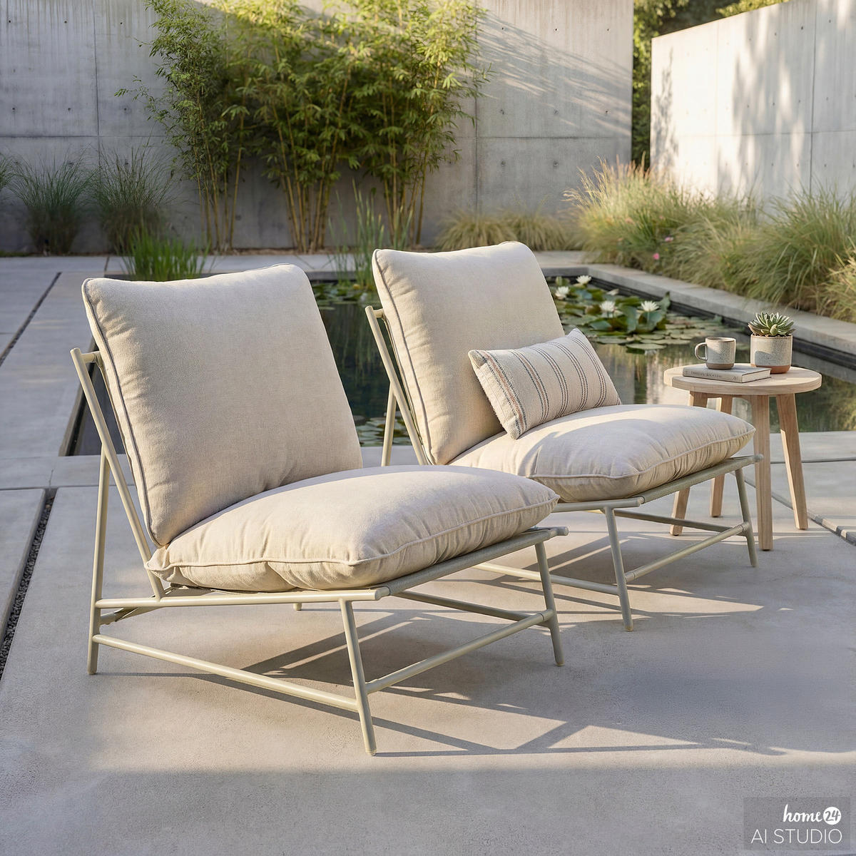 GARTENSESSEL - 2er-Set - Stahl / Webstoff - Beige - Beige, Textil/Metall (70/76/87cm) - home24