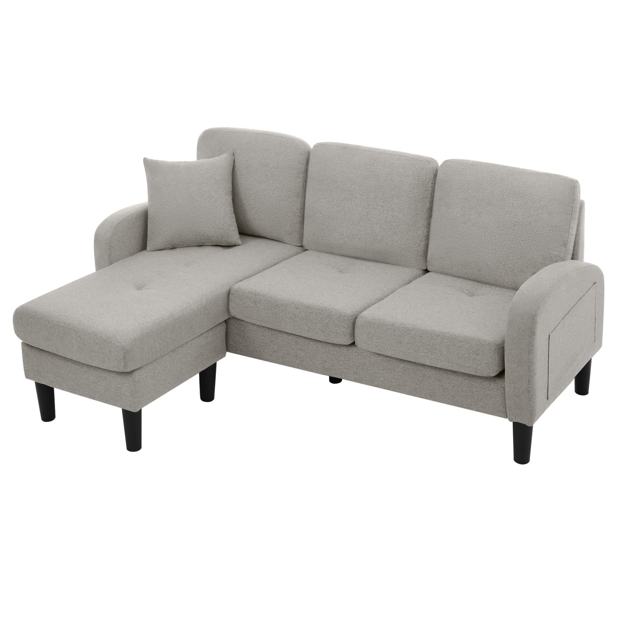 ECKSOFA Baumwoll-Leinen Bezug modular mit Chaiselongue Grau 166/118/77 cm - Grau, Textil (166/118cm) - Redom