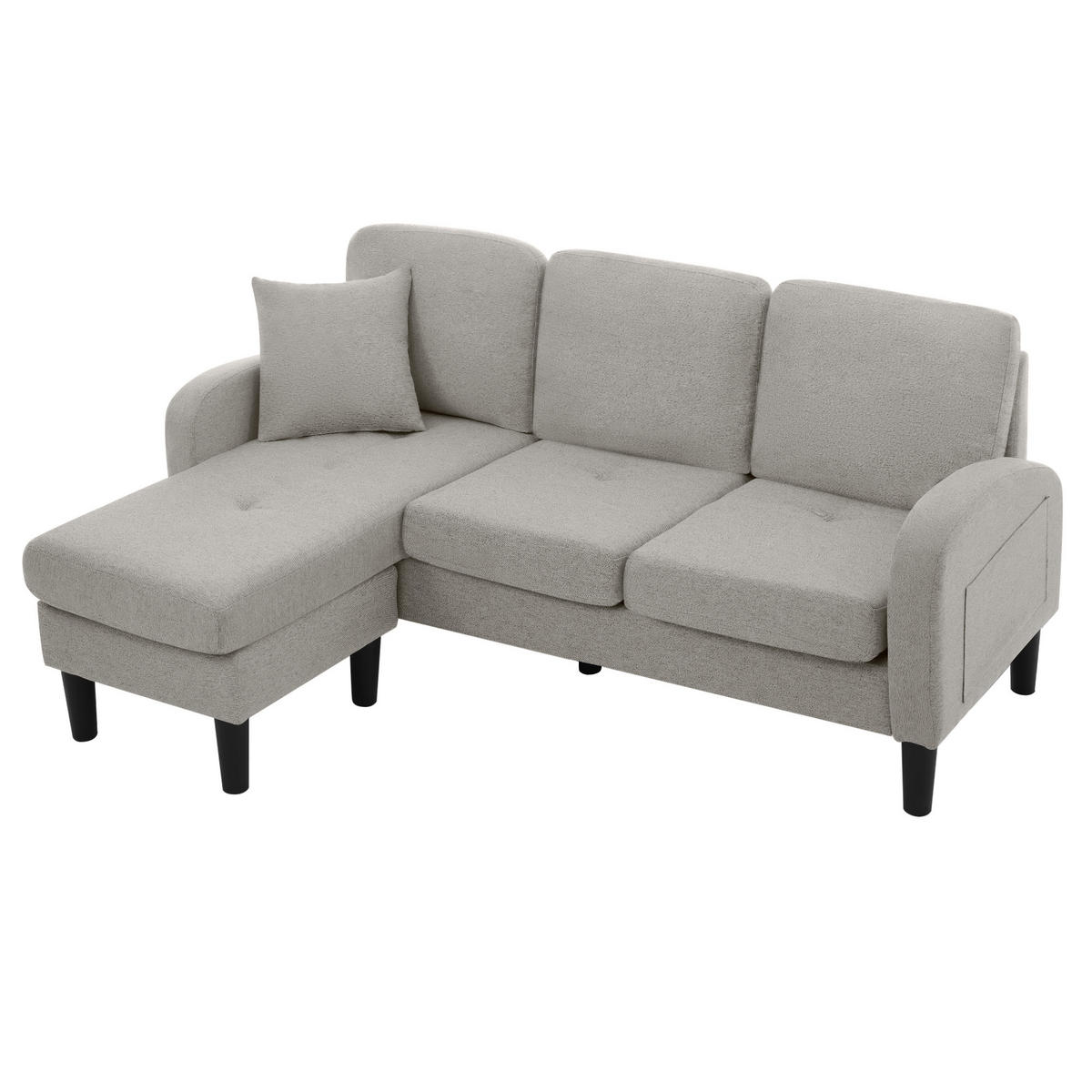ECKSOFA L-förmig 3-Sitzer mit Chaiselongue Baumwoll-Leinen grau 166/118/77 cm - Hellgrau, Kunststoff (166/118cm) - OKWISH