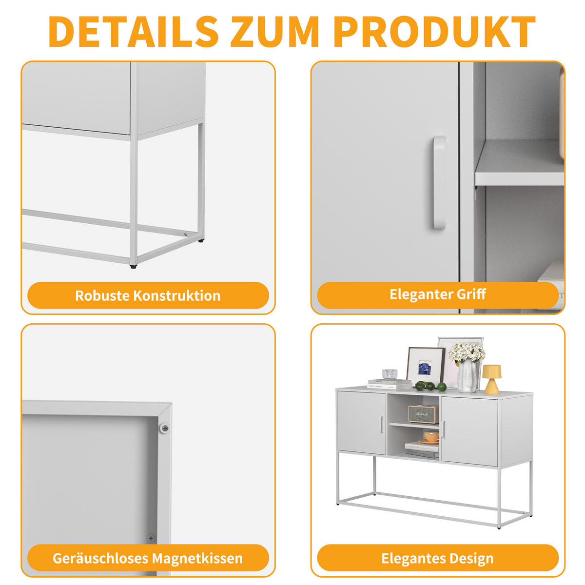 SIDEBOARD 120/40/75 cm, 6 Fächer, weißes Metall mit Pulverbeschichtung, Weiß - Weiß, Metall (120/75/40cm) - Redom