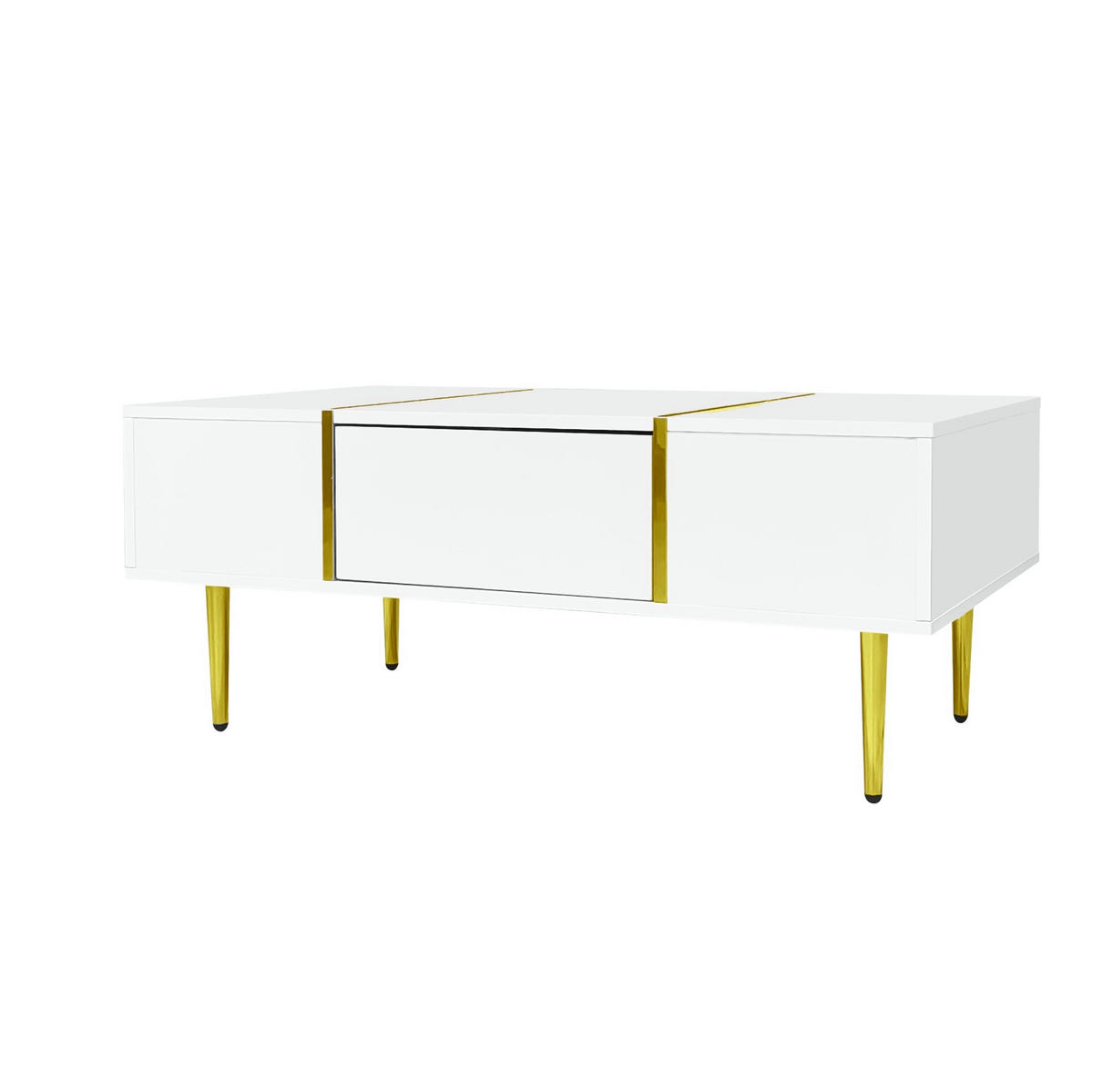 KONFERENČNÍ stolek z MDF, 100/60/41,5 cm bílý vysoký lesk se 2 zásuvkami - bílá, kompozitní dřevo (100/60/41.5cm) - BEAOK