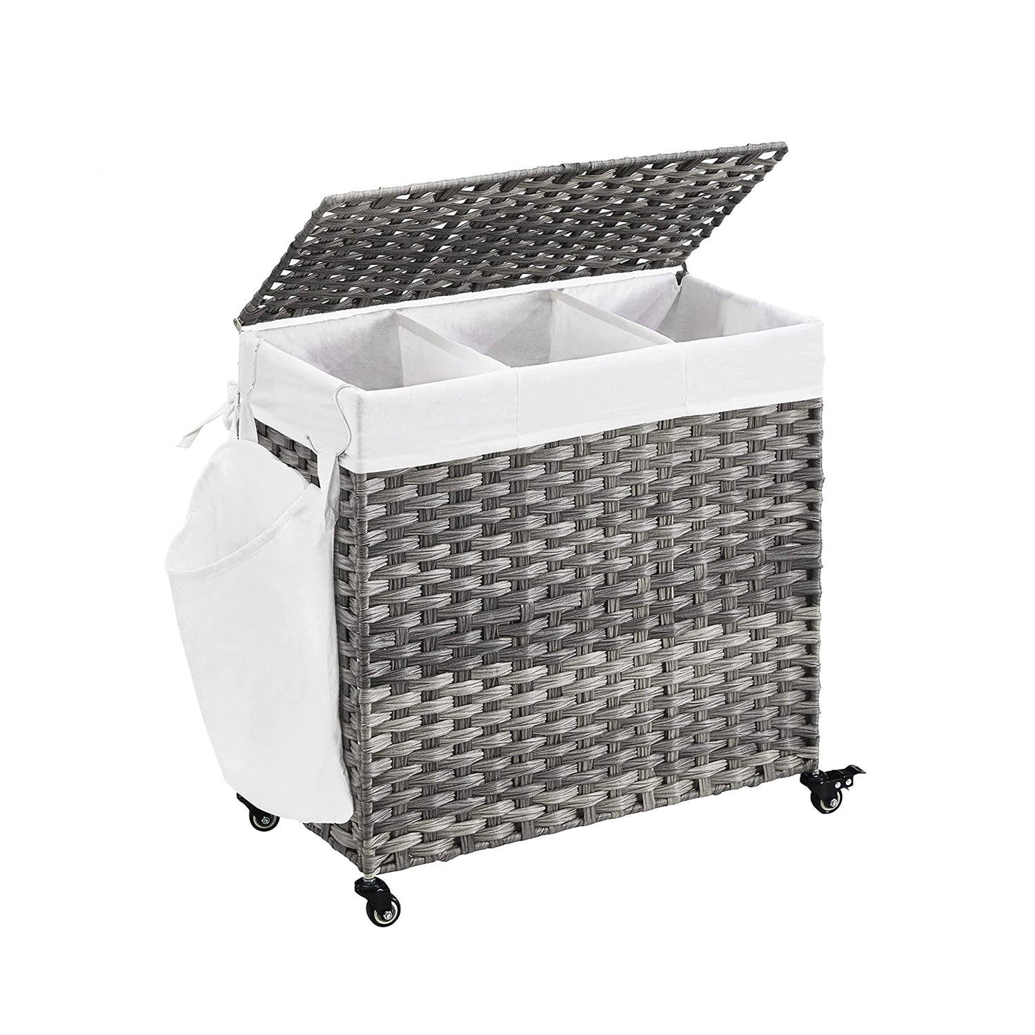 WÄSCHEKORB MIT ROLLEN - Grau, Kunststoff (33/60/66cm) - Hansiro