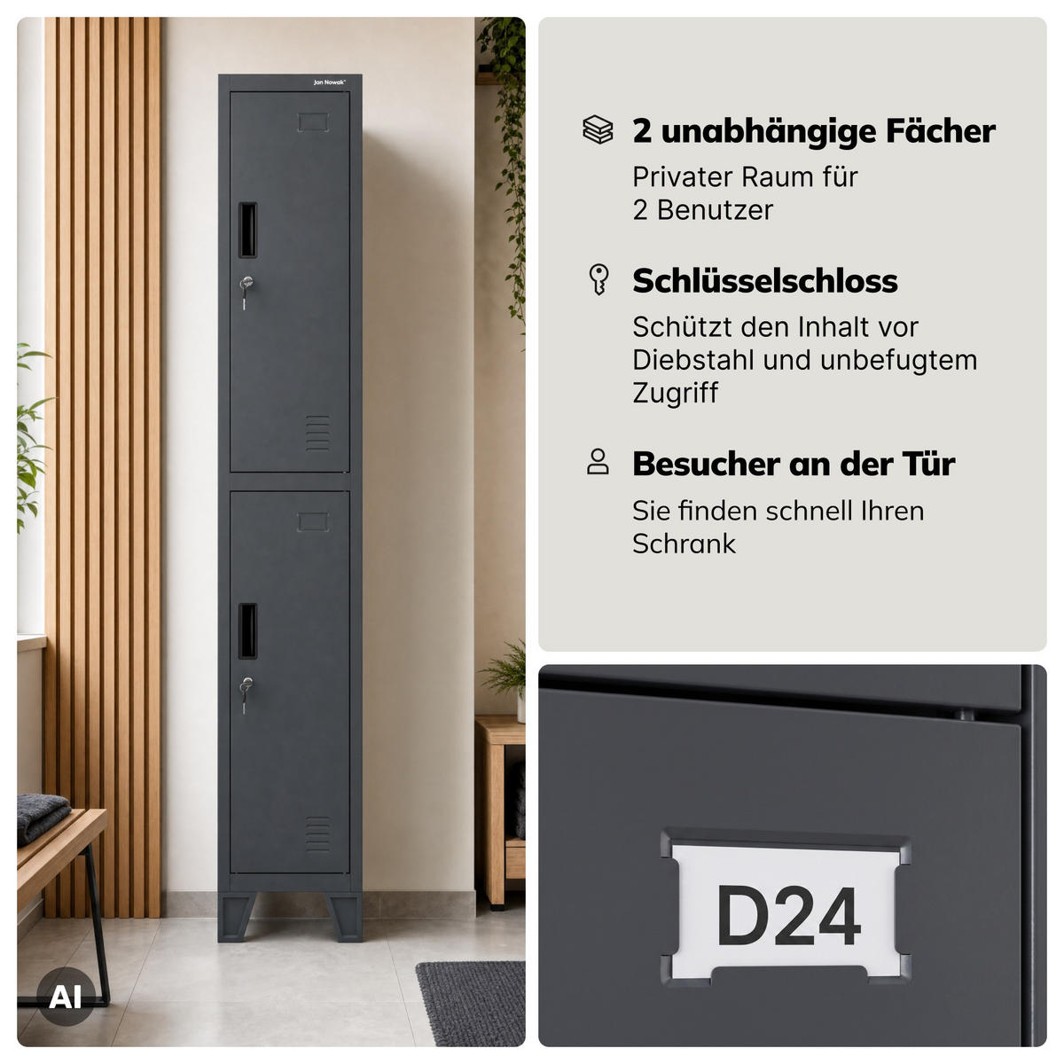 METALL-SPIND BARTEK 1 Plus D600 172 × 29,2 × 60 cm - Anthrazit, Metall (29/172/60cm) - Jan Nowak