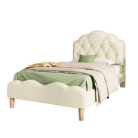 POLSTERBETT 90/200 cm Beige mit Wellenförmigem Kopfteil und LED-Beleuchtung - Beige, Kunststoff (90/200cm) - OKWISH