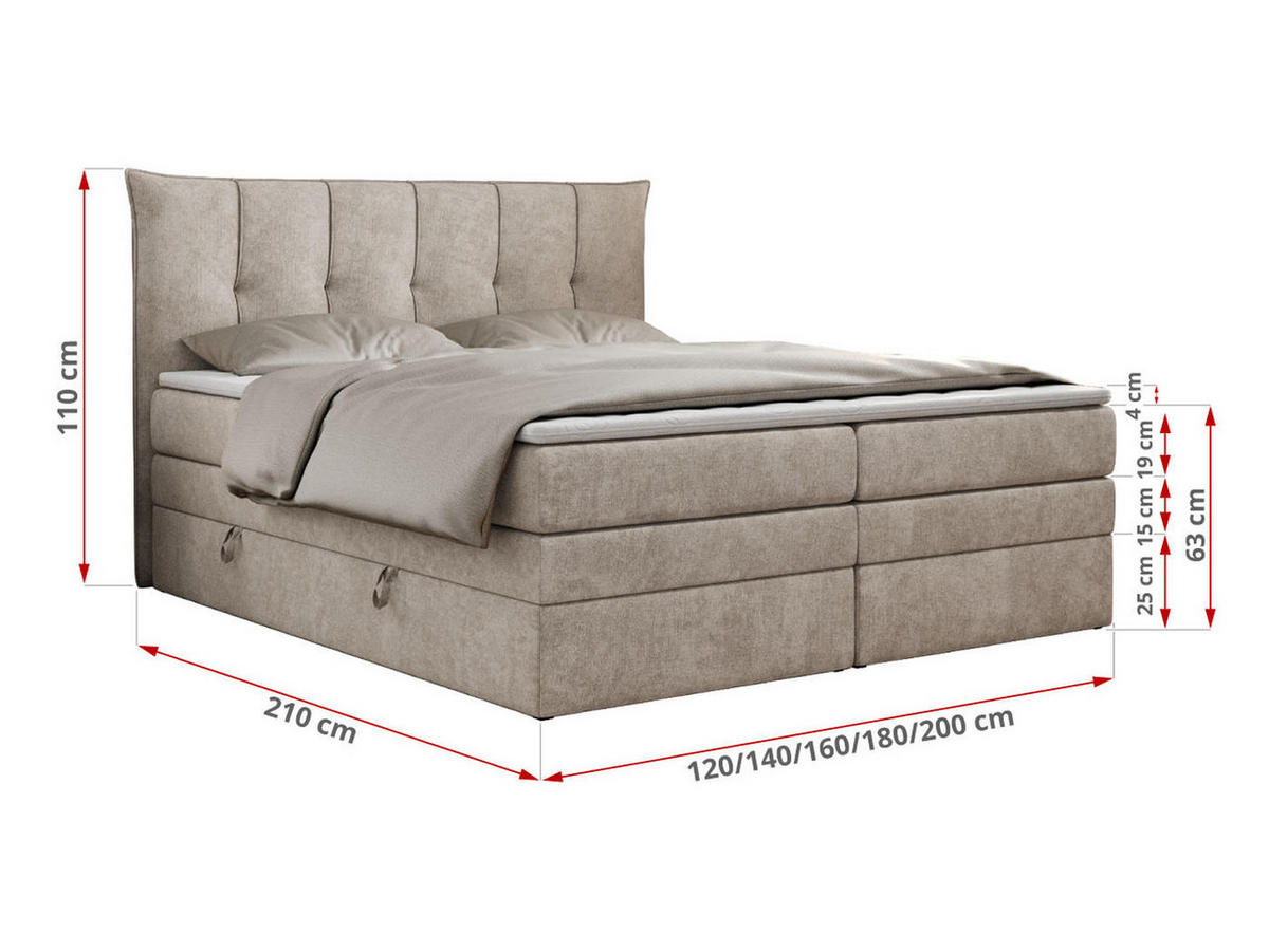 BOXSPRINGBETT PREMIUM 10 KING 180/200 Beige Struktur - H3 - Beige, Holz/Textil (180/200cm) - MKS