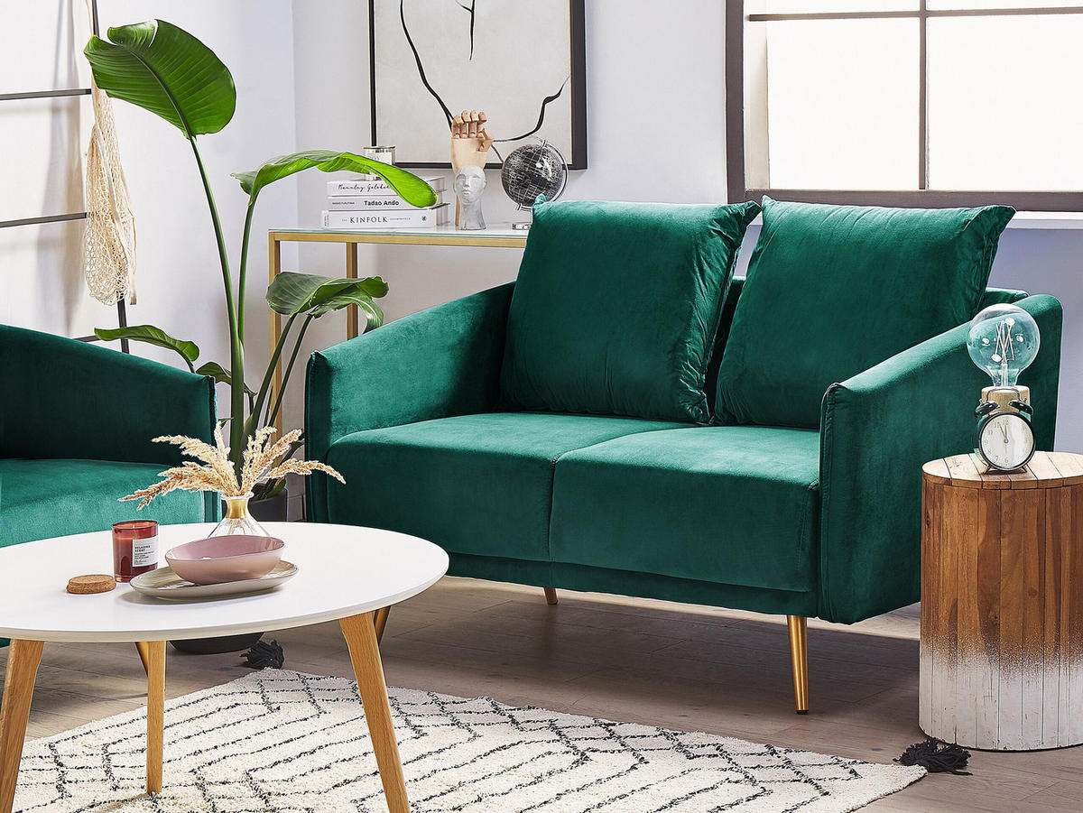 2-SITZER-SOFA Samtstoff Grün Maura - Hellgrün, Textil (130/83/78cm) - Beliani
