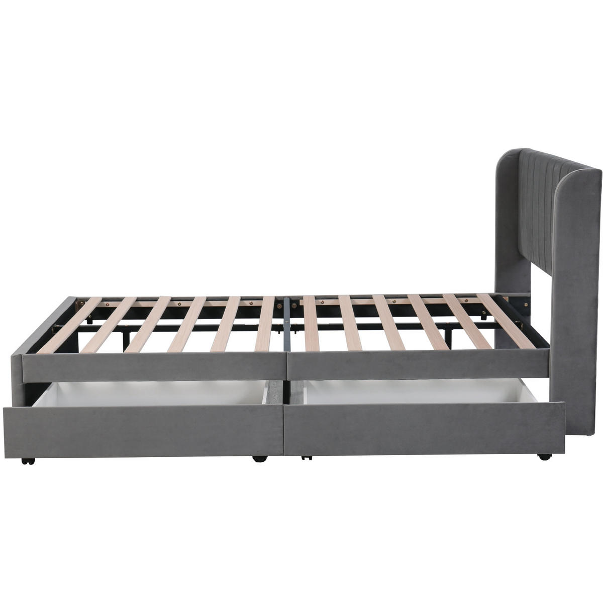 POLSTERBETT 160/200 cm Grau aus Samt mit Lattenrost und 2 Schubladen - Grau, Textil (160/200cm) - OKWISH