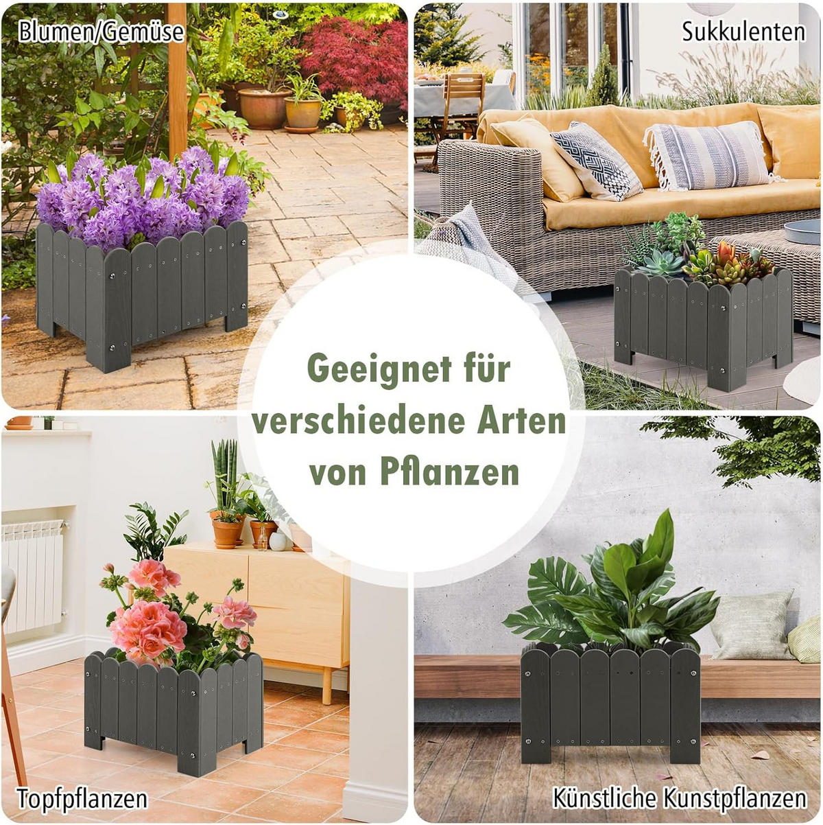 BLUMENKUBEL 2er-Set Grau - Grau, Kunststoff (30cm) - COSTWAY
