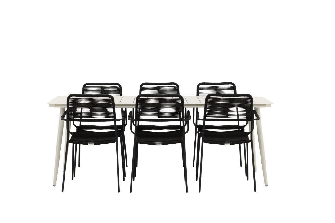 GARTENSET, Lina, Tisch Schwarz, Metall, 90 x 200 x 75 cm, 7-teilig - Schwarz, Metall - ebuy24
