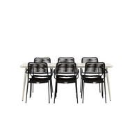 GARTENSET, Lina, Tisch Schwarz, Metall, 90 x 200 x 75 cm, 7-teilig - Schwarz, Metall - ebuy24