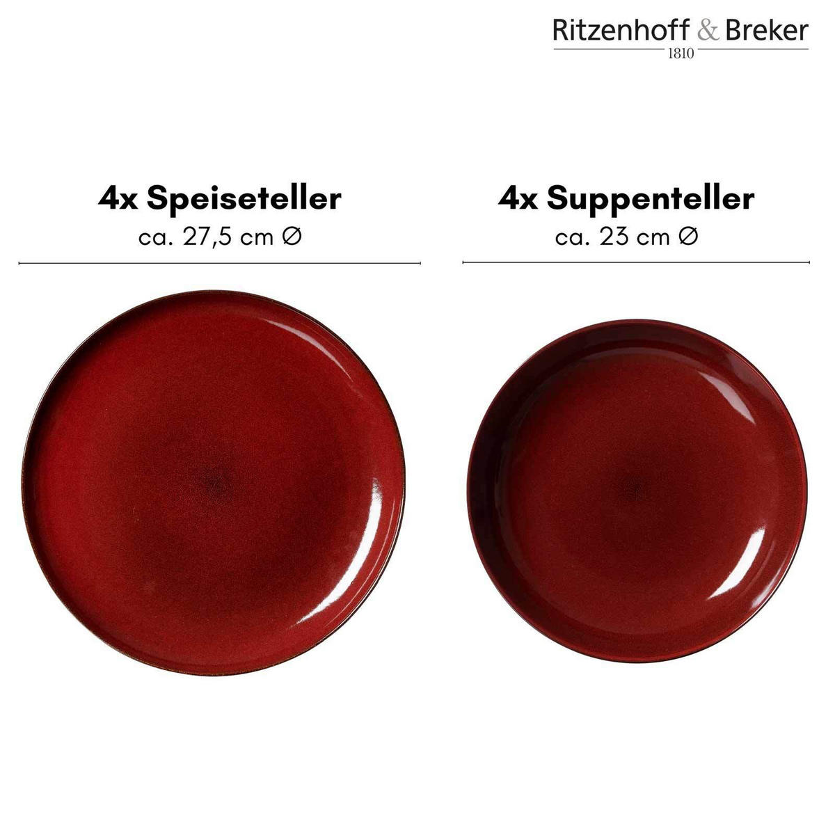 TAFELSERVICE GAMBIA rot 8-tlg. - Rot, Keramik (2/2/2cm) - Ritzenhoff Breker