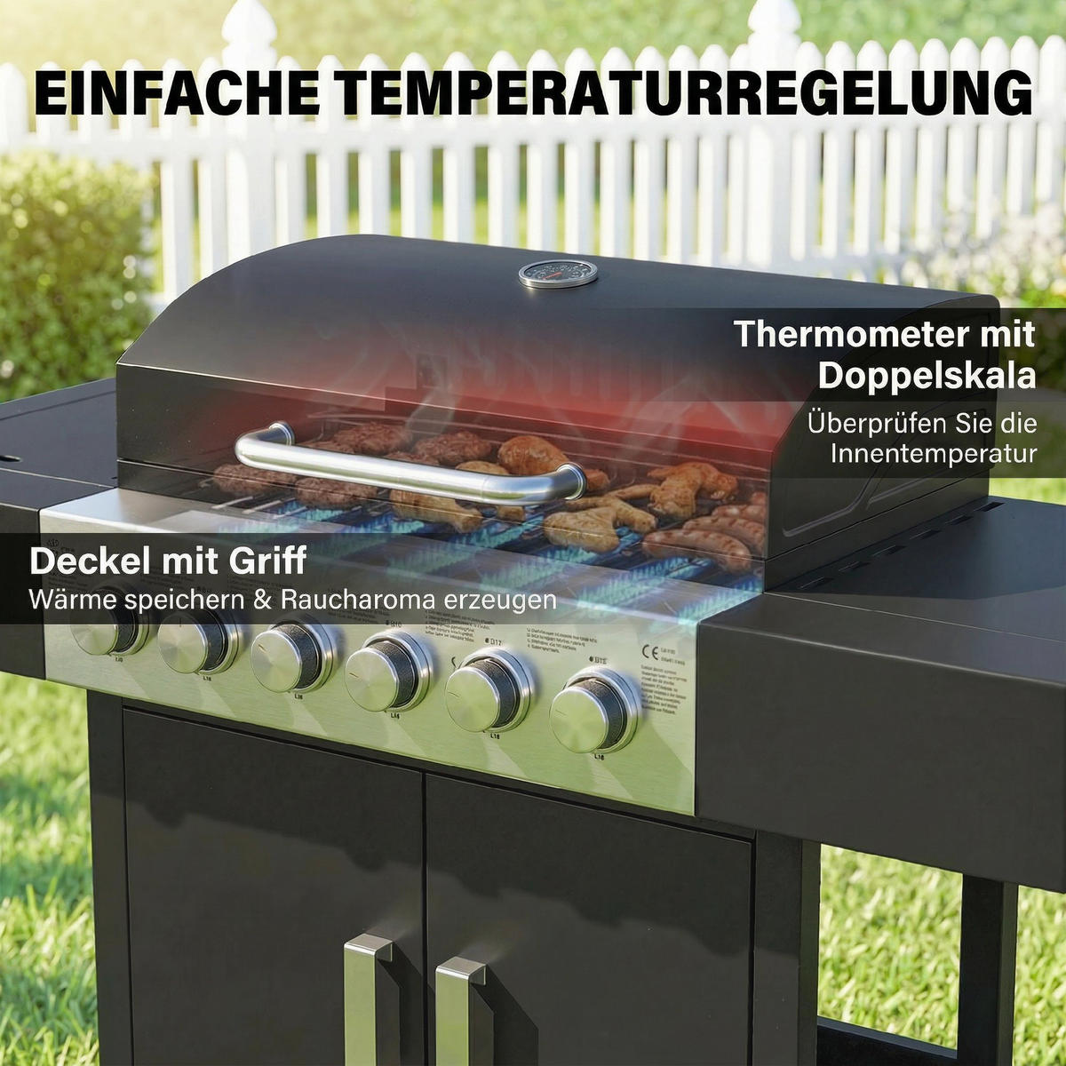 GASGRILL Stahl Edelstahl Schwarz - Schwarz, Metall (51/101/135cm) - Outsunny