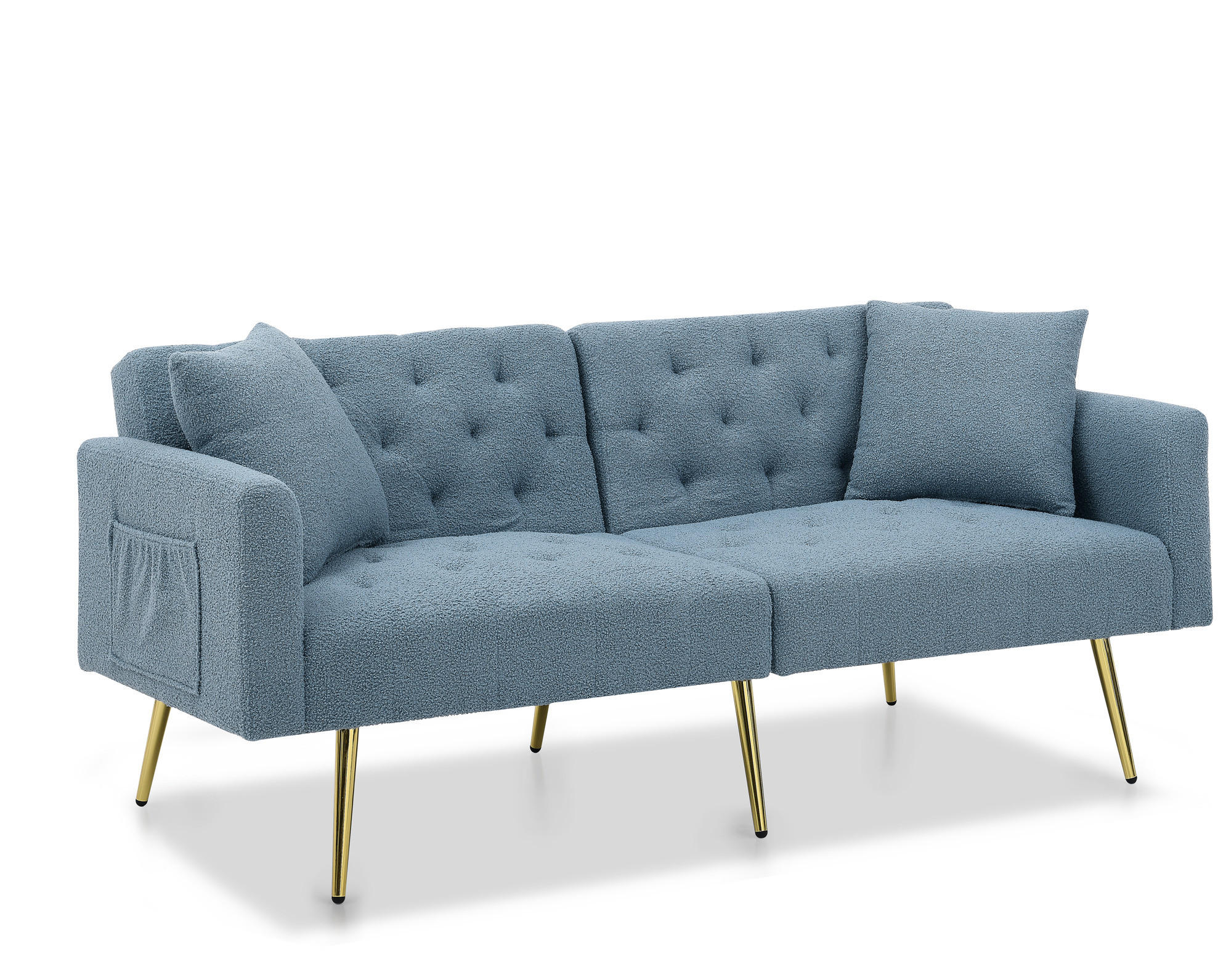 SOFA mit verstellbarer Rückenlehne, 2-Sitzer, Teddy Blue - Blau, Holzwerkstoff (177/74/78cm) - Meubliv