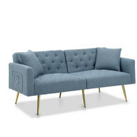 SOFA mit verstellbarer Rückenlehne, 2-Sitzer, Teddy Blue - Blau, Holzwerkstoff (177/74/78cm) - Meubliv