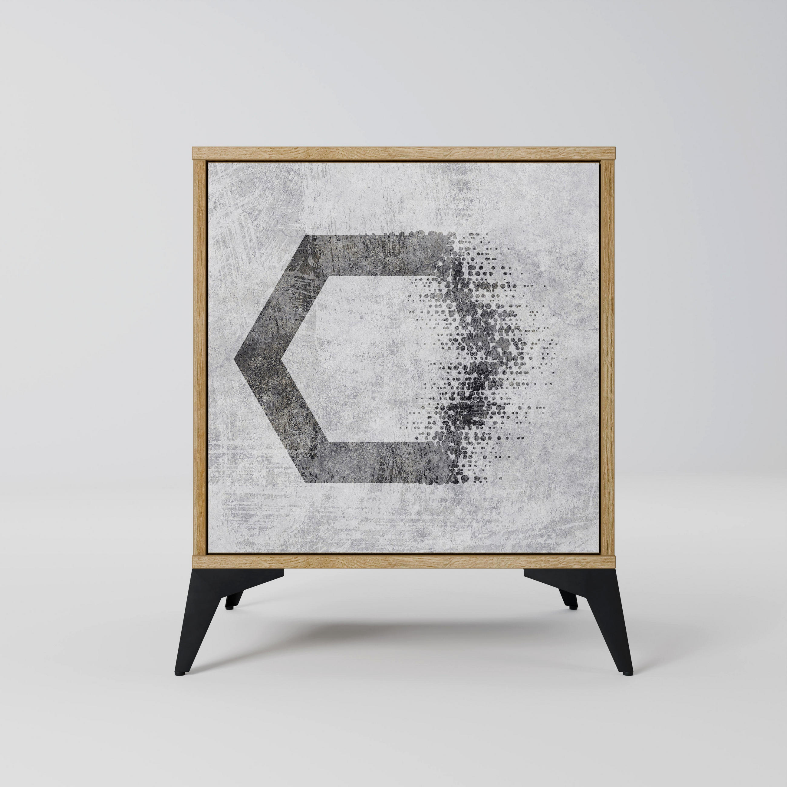 SIDEBOARD HEXAGONAL FIGURES, Eichefarben, 57,5x42x70,5 cm, Schwarze Metall-Sternfüße - Eichefarben/Multicolor, Holzwerkstoff/Metall (57.5/70.5/42cm) - SpaceRebels