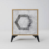 SIDEBOARD HEXAGONAL FIGURES, Eichefarben, 57,5x42x70,5 cm, Schwarze Metall-Sternfüße - Eichefarben/Multicolor, Holzwerkstoff/Metall (57.5/70.5/42cm) - SpaceRebels