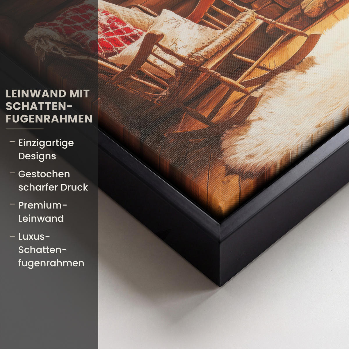 LEINWAND Bilder mit Rahmen - Winter - Weihnachten - Zuhause - Kamin - 20x20 - Bernsteinfarben, Textil (20/20cm) - MuchoWow