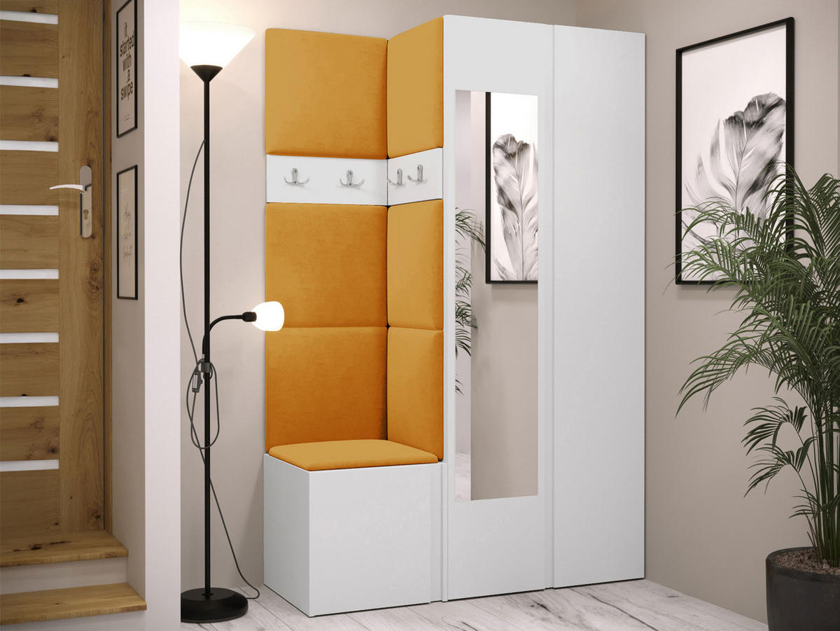 GARDEROBEN-SET Orion XXVI - Weiß/Orange, Holzwerkstoff/Kunststoff (116/186/46cm) - MIRJAN24