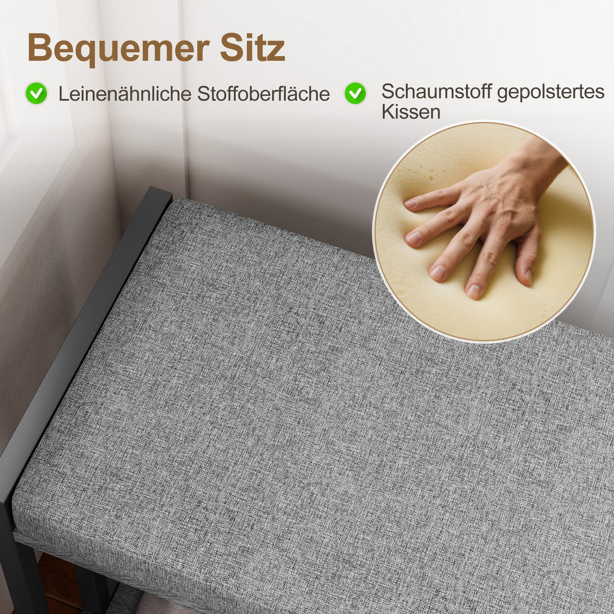 SCHUHBANK Schuhregal mit Sitzfläche gepolstert Sitzbank mit Stauraum, 3 Fächer - Grau, Holzwerkstoff/Textil (30/45.4/86cm) - HOMCOM