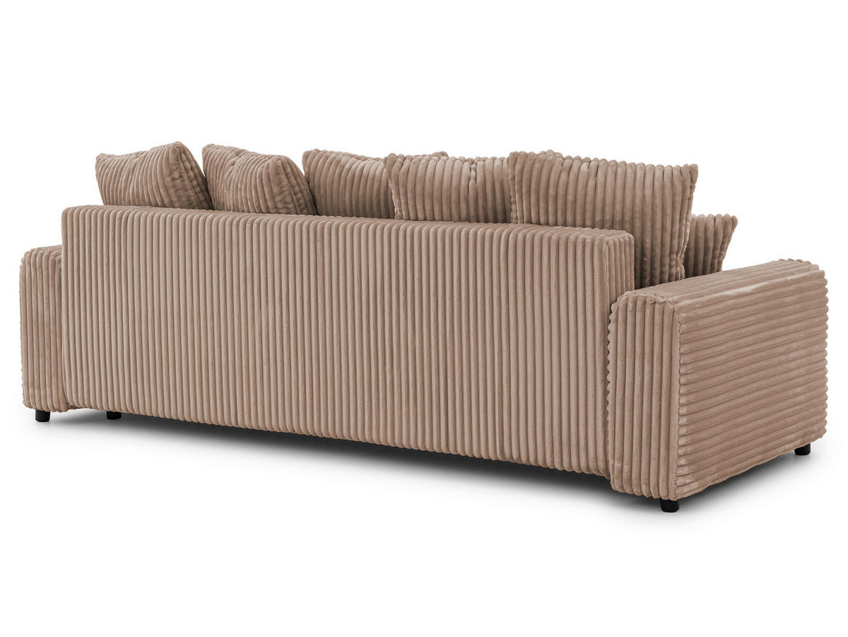 SCHLAFSOFA Calma mit Bettkasten im Bumpy-Design aus weichem Beige Plüschcord - Beige/Schwarz, Holz/Kunststoff (239/88/98cm) - S-Style