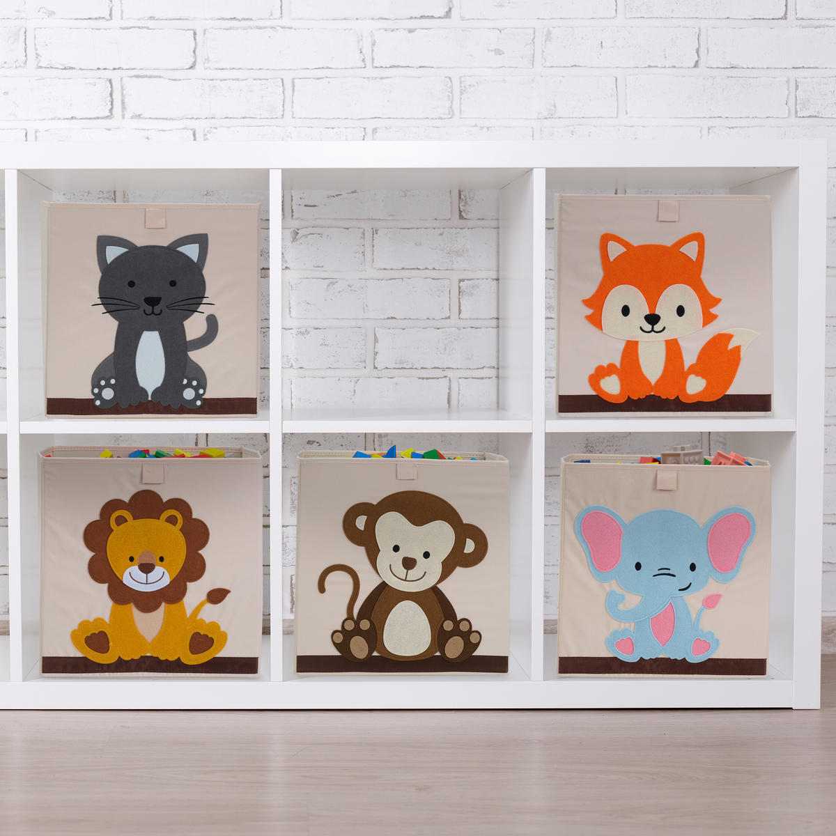 BOX Béžová Modrá skládací - krémová, textil/vlnitá lepenka (33/33cm) - Relaxdays