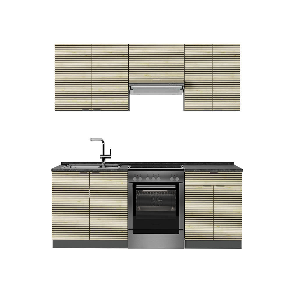 KÜCHENSCHRÄNKE Fame-Line Eiche Paneel/Anthrazit 200 cm , AP Anthrazit - Hellbraun/Anthrazit, Holzwerkstoff (200/81.6/60cm) - Vicco