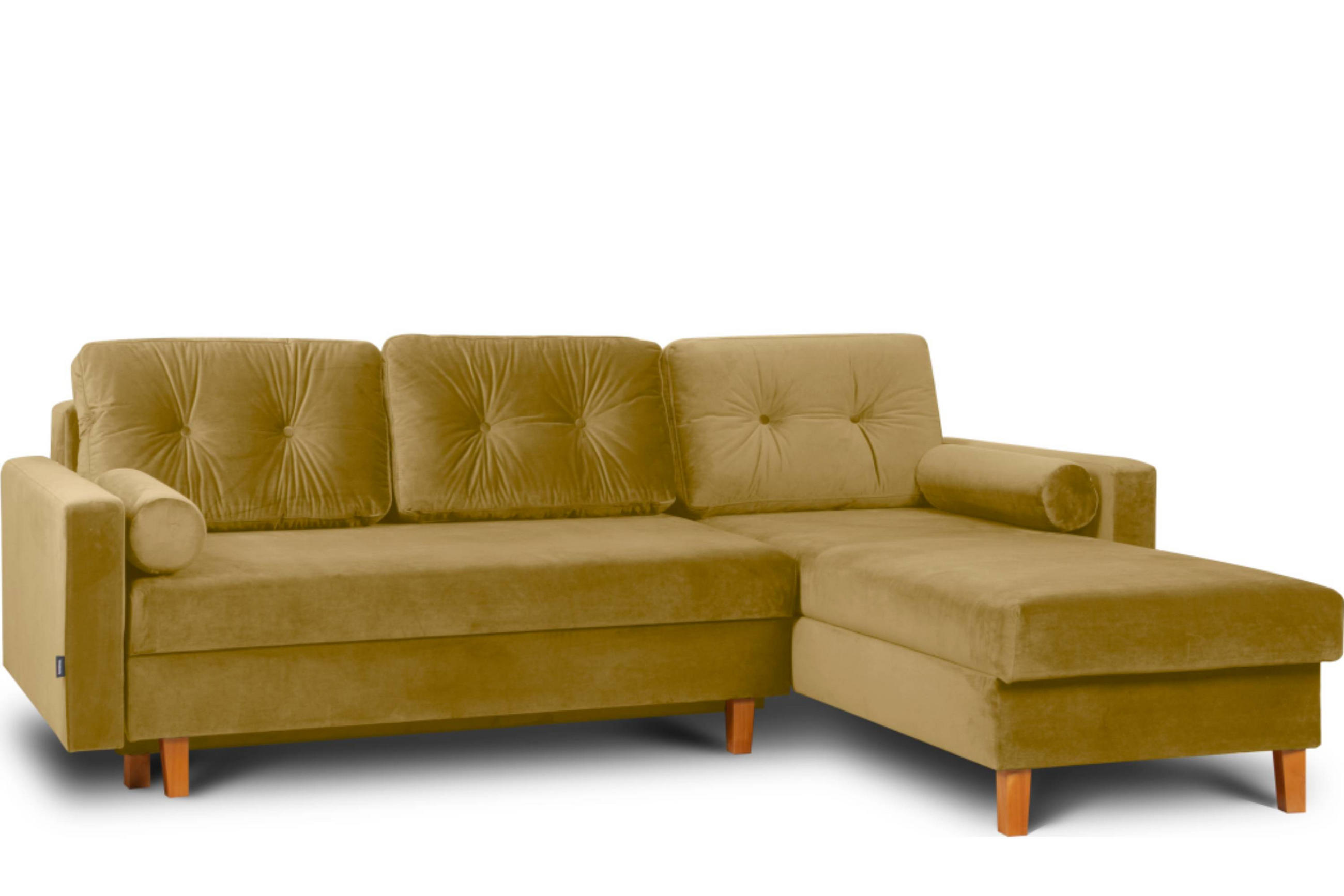 ECKSCHLAFSOFA ERISO 3/4 Sitzer und Universalecke mit Ottoman, Velour-Stoff, honig - Braun/Honig, Textil (240/183cm) - KONSIMO®
