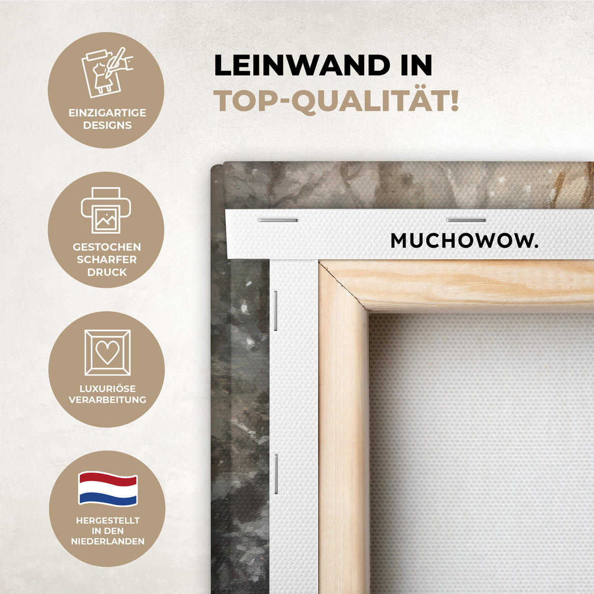 LEINWANDBILD Weihnachten - Rentier - Winter - Kranz Wanddeko 90x60 cm - Naturfarben, Textil (90/60cm) - MuchoWow