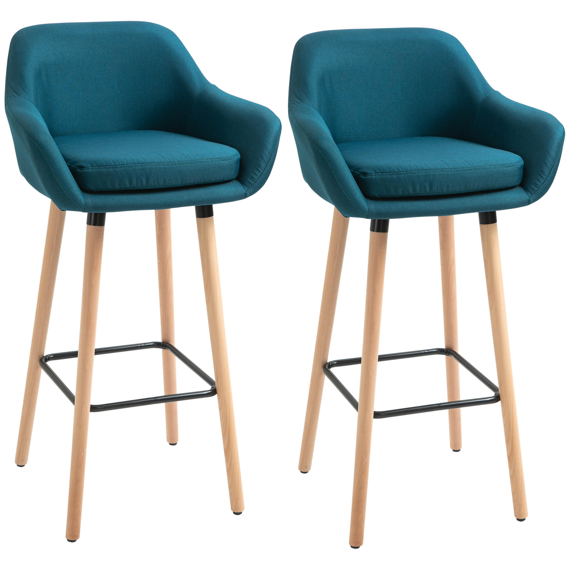 BARHOCKER 2er-Set DE-14702 mit Armlehnen Blau - Blau, Holzwerkstoff (48/100/55cm) - ComfortXL