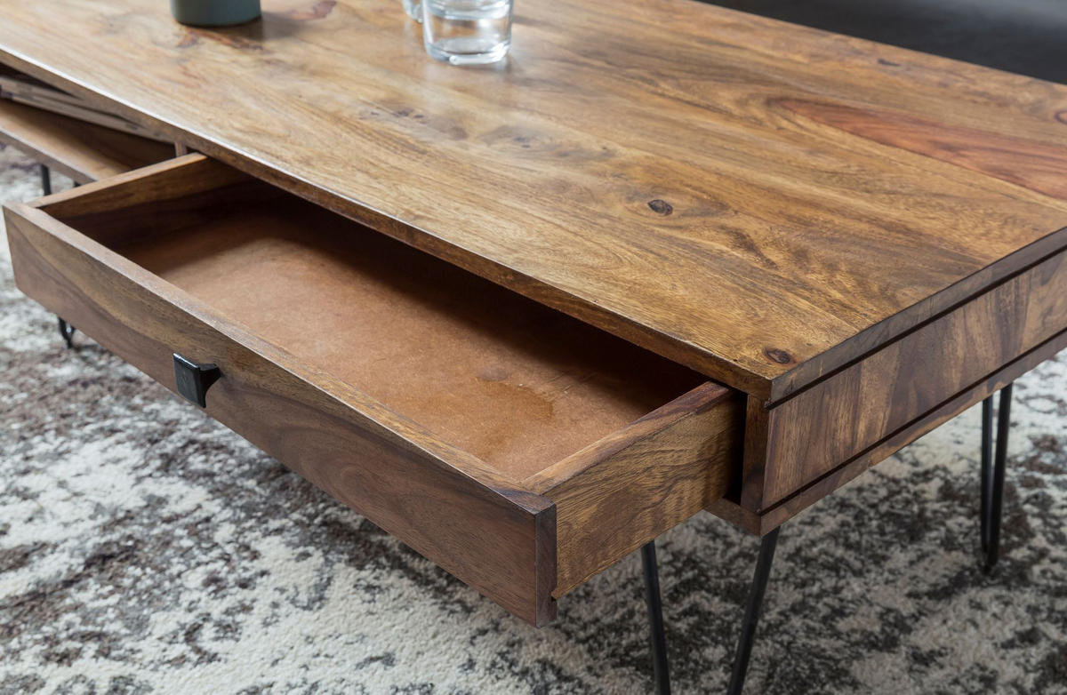 COUCHTISCH BALU mit Schubfächern aus Massivholz und Metallfüßen, leichter Aufbau, Braun 110x60x40 cm - Schwarz/Braun, Holz/Metall (60/110/40cm) - KADIMA DESIGN