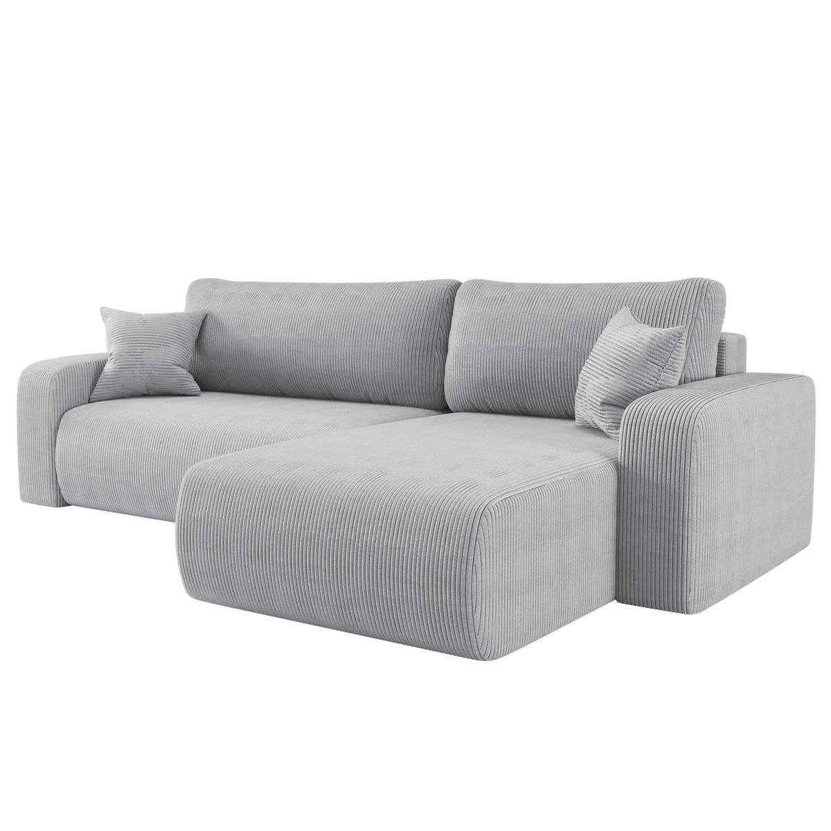 SCHLAFSOFA MILANO XL und bettkasten stoff Poso Dicker Cord Grau Rechts - Grau, Holz (274/82/145cm) - Kaiser Möbel