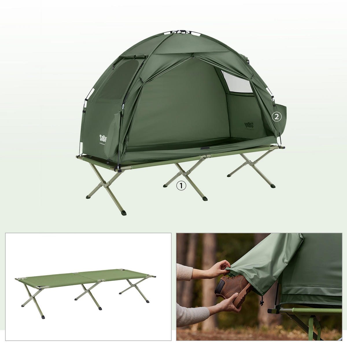 CAMPINGBETT mit Zelt und aufblasbarer Matratze OGS32-II - Ahornfarben, Fell (193/86cm) - SoBuy