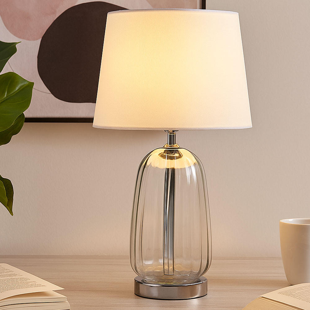 LED TISCHLEUCHTE Classy Silber Glas Textil - Silberfarben, Glas (30/30/52cm) - Globo Lighting