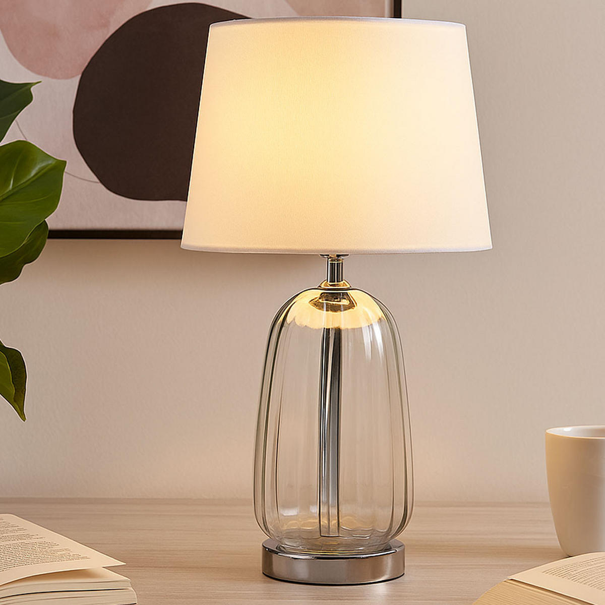 LED TISCHLEUCHTE Classy Silber Glas Textil - Silberfarben, Glas (30/30/52cm) - Globo Lighting