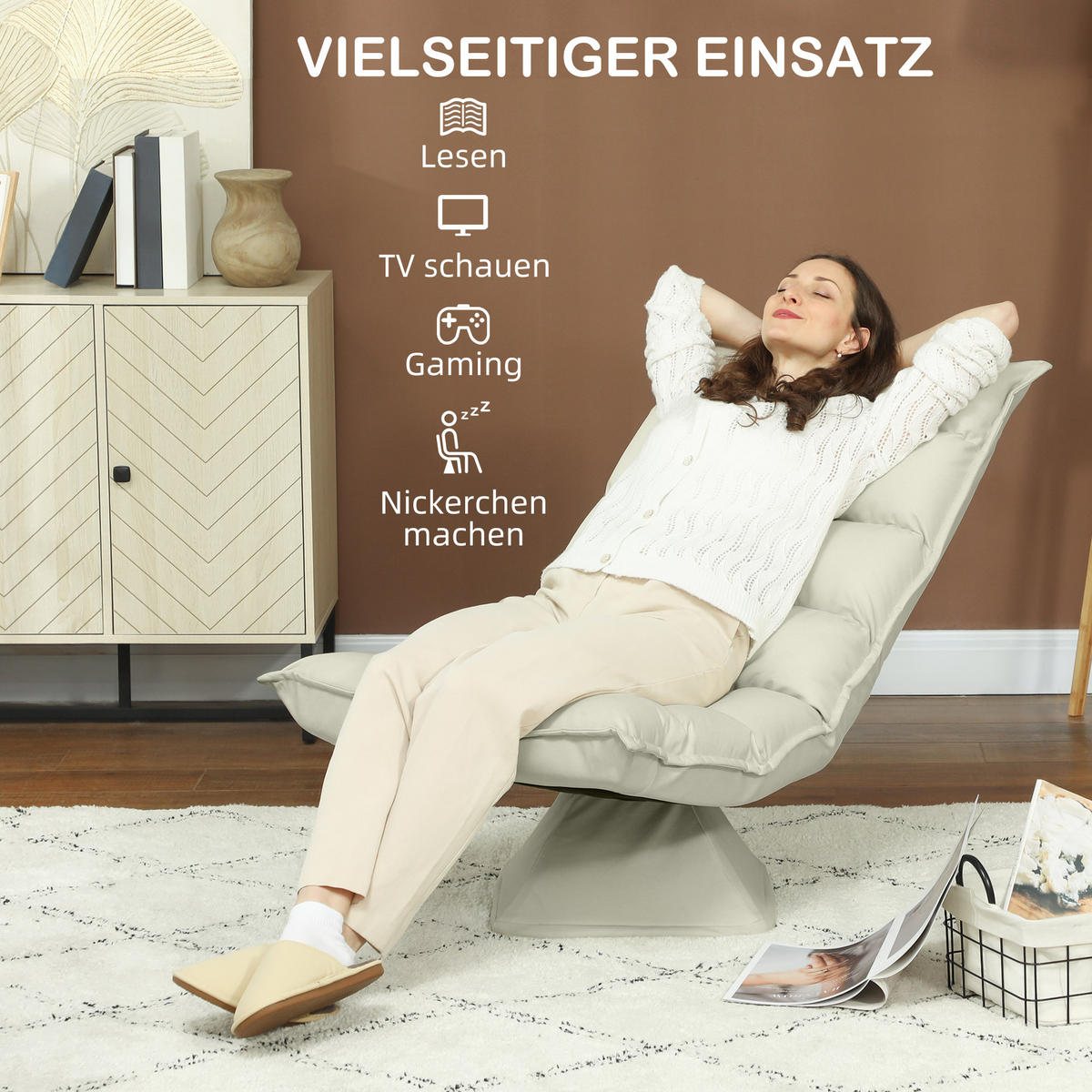 RELAXSESSEL Mikrofaserbezug Beige - Beige, Metall (70/95/62cm) - HOMCOM