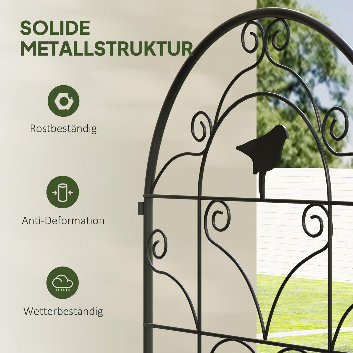 RANKGITTER DE-10041 2er-Set mit Vogeldesign, 50x120 cm Schwarz - Schwarz, Metall (1.3/120/50cm) - ComfortXL