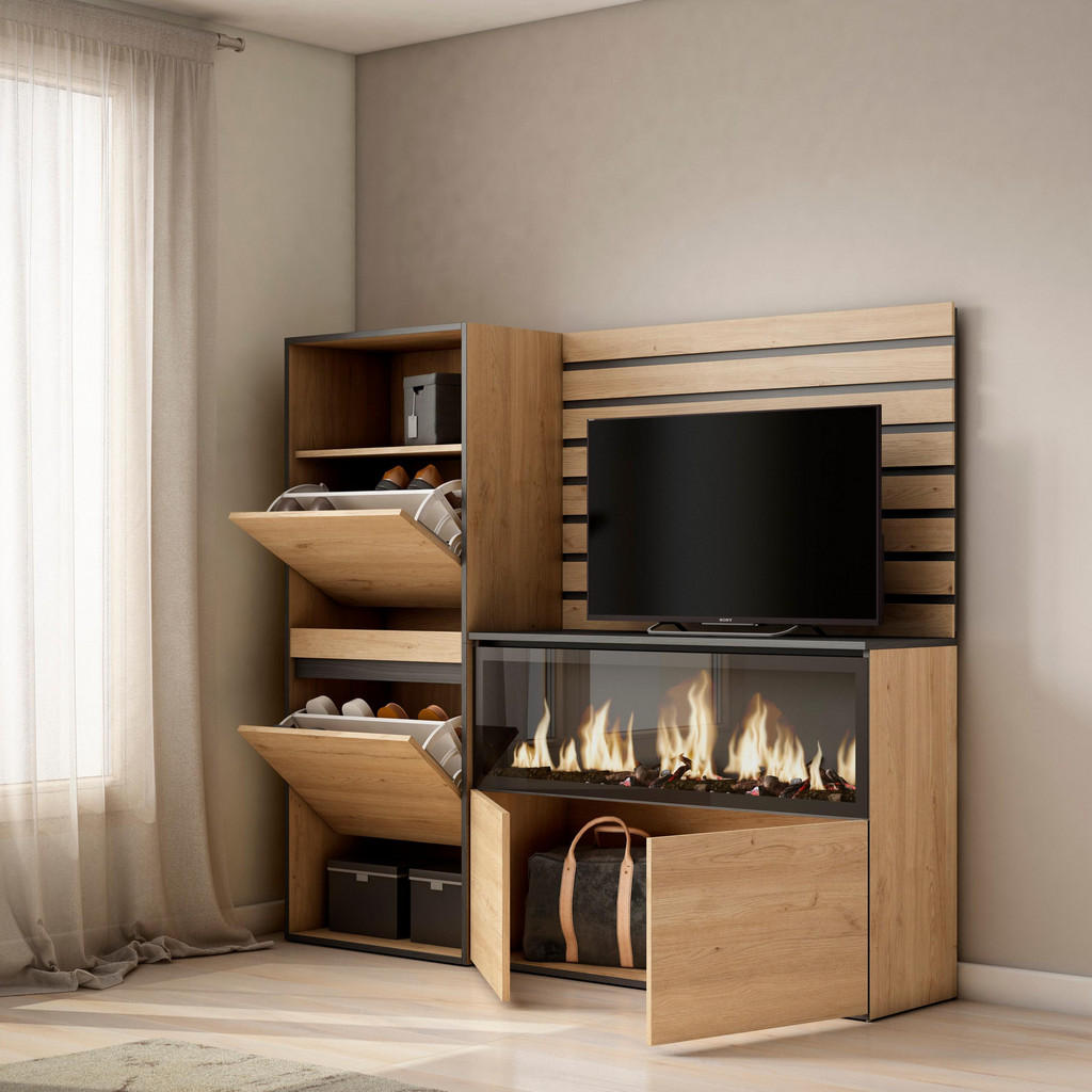 Thumbnail - Skraut Home Wohnwand, Eiche, Holzwerkstoff, Rechteckig, 167x145x35 cm, Wohnzimmer, Wohnwände, Anbauwände