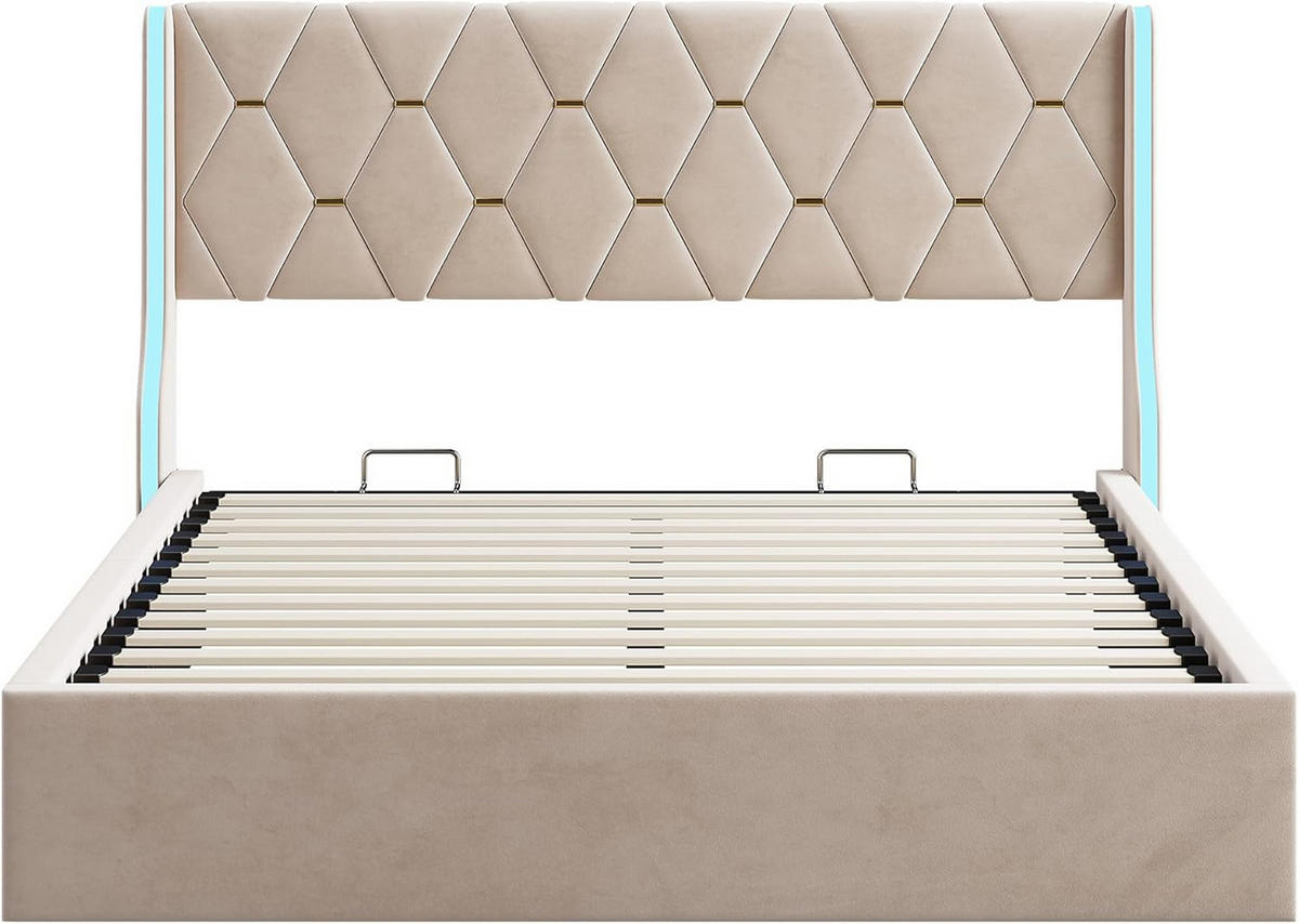 POLSTERBETT 140x190 cm, Beige, LED-Beleuchtung - Beige, Textil/Metall (140/190cm)
