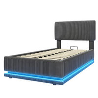 POLSTERBETT 90/200 cm in Dunkelgrau Cord mit Bettkasten, LED und USB-C - Dunkelgrau, Holzwerkstoff/Textil (90/200cm) - WISHDOR