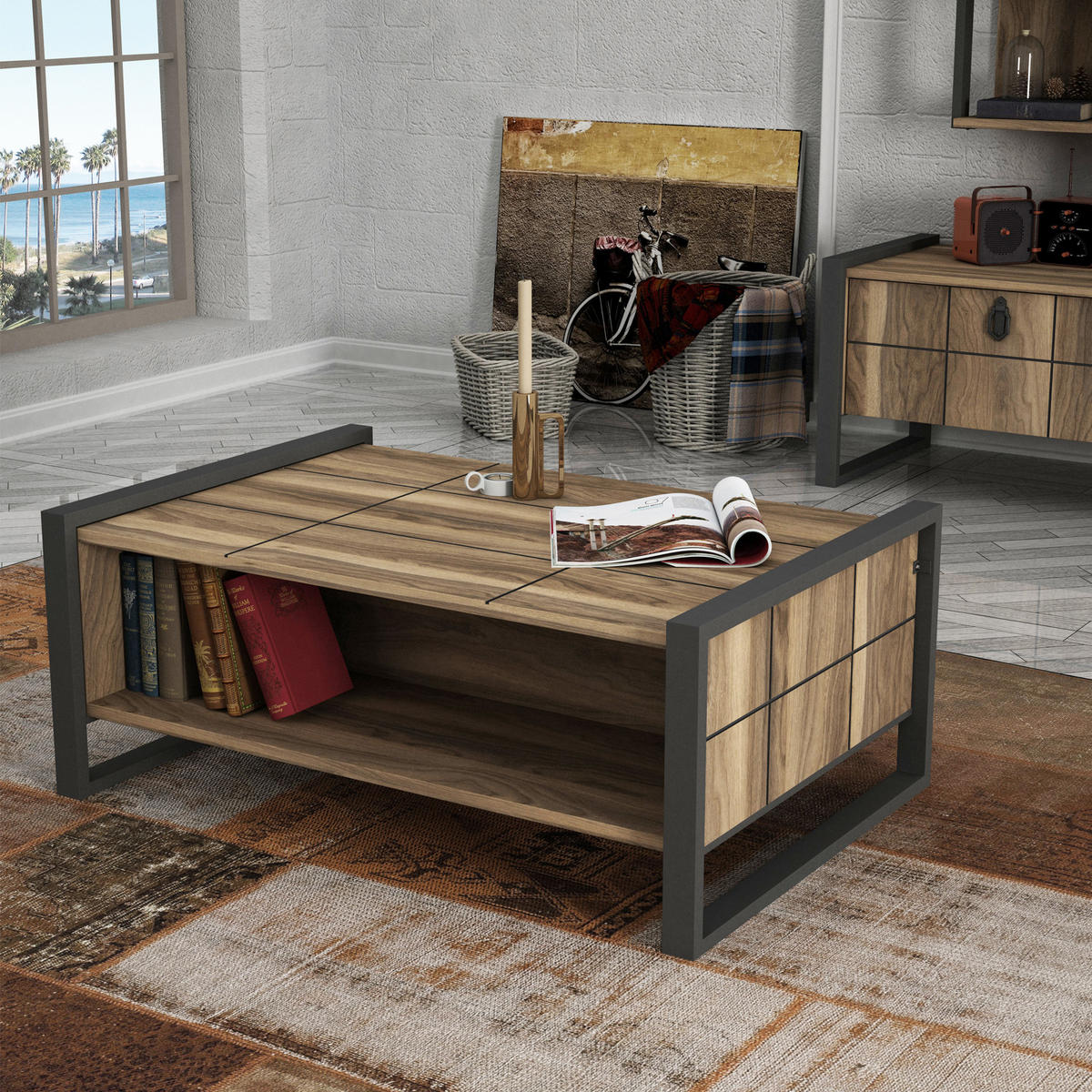 COUCHTISCH Lost mit Metallfüße Walnuss - Anthrazit/Walnussfarben, Holzwerkstoff/Metall (64.5/94.4/38cm) - moebel17