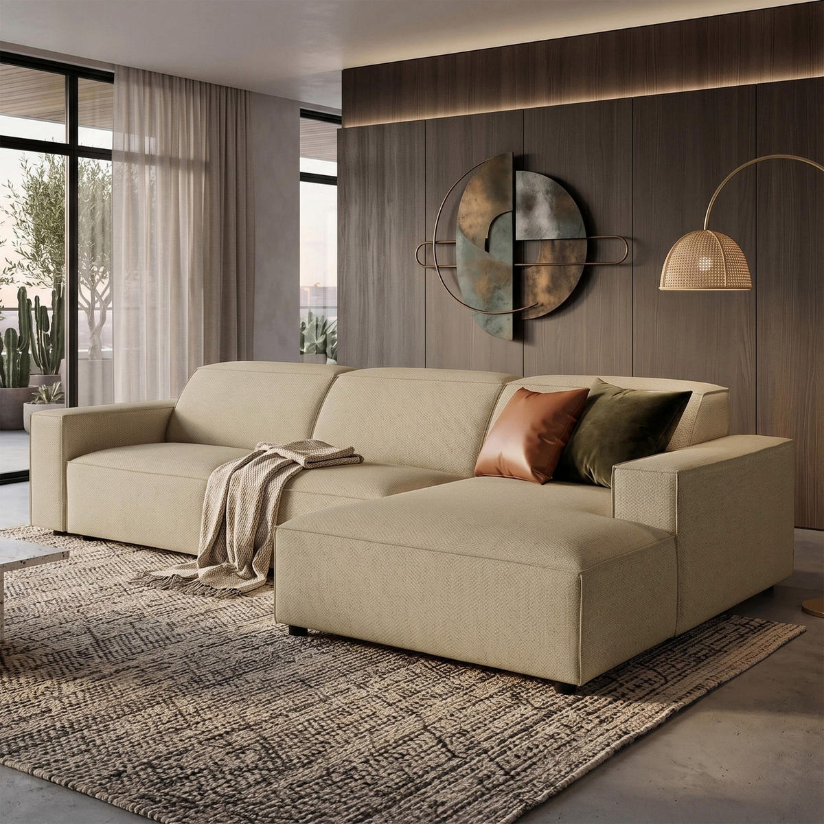ROHOVÁ pohovka Sellmo, 287 cm - čierna/cappuccino, textil/plast (166/292cm) - Selsey