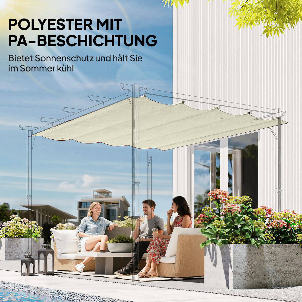 ERSATZDACH Polyester Cremeweiß - Creme, Kunststoff (245/23/286cm) - Outsunny