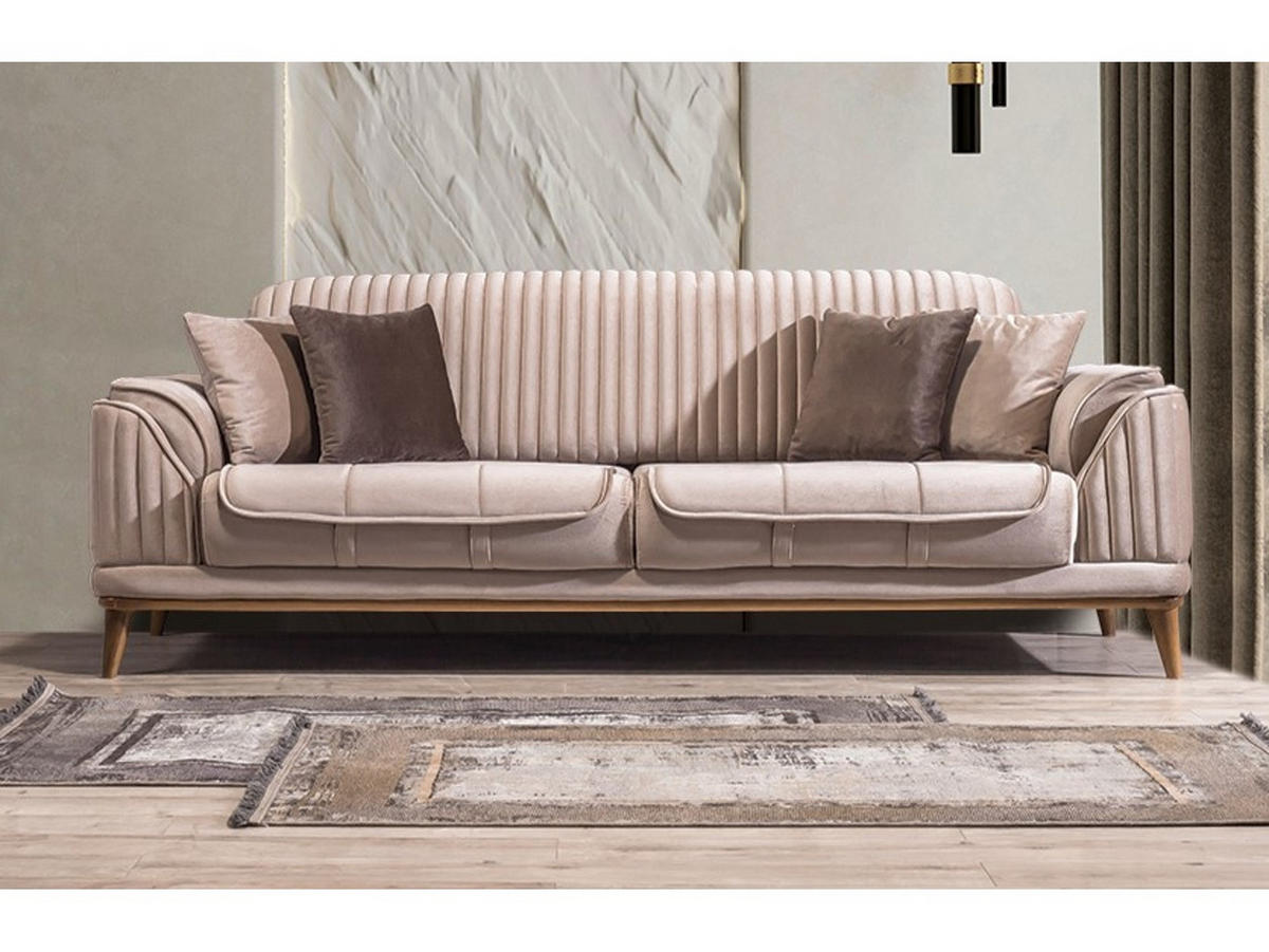 3 Sitzer SOFA Bond Samt Hellbraun - Hellbraun, Holz/Textil (230/85/100cm) - Villa Möbel