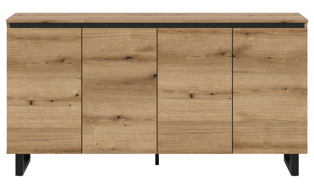 SIDEBOARD Evoke Eiche mit schwarz, Kommode 160 x 84 cm mit Soft-Close, Gelia - Eichefarben/Schwarz, Holzwerkstoff/Metall (160/84/36cm) - Inn.Furn