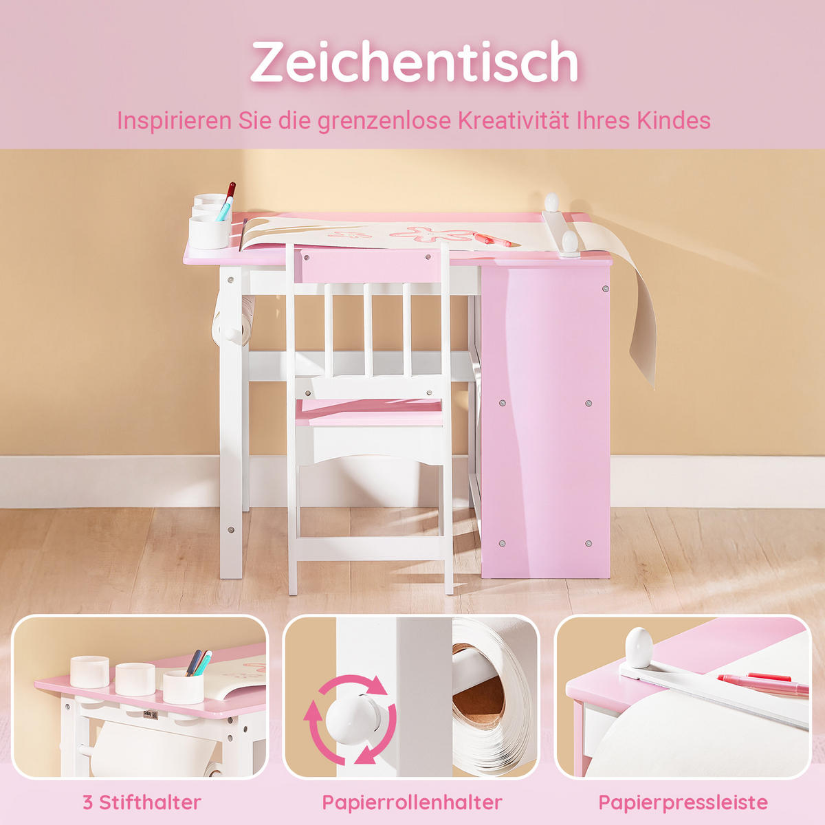 KINDERSITZGRUPPE Weiß-Rosa - Rosa, Holz/Holzwerkstoff (80/66/50cm) - SoBuy