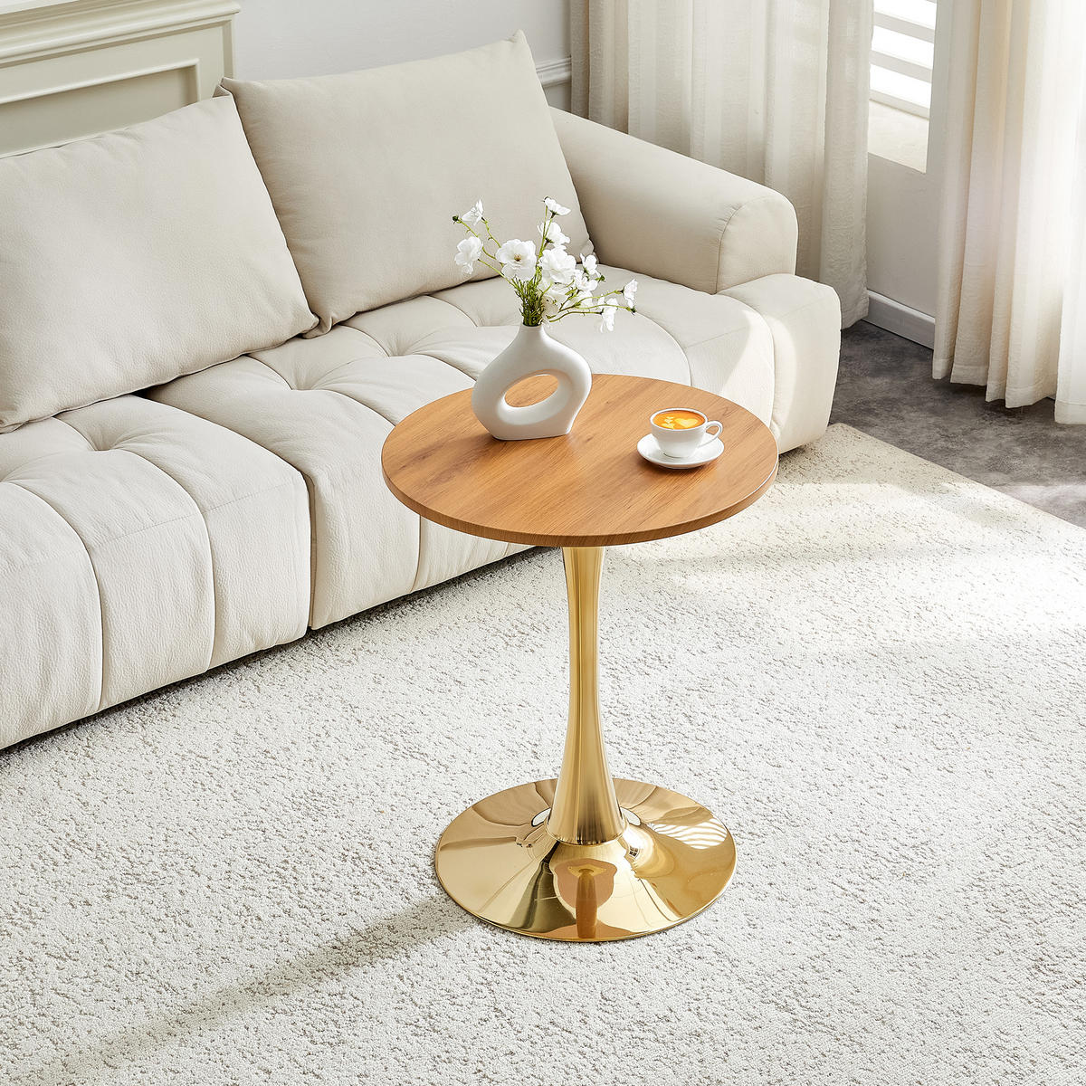 ESSTISCH kleiner runder 60/60/72 cm Holzton mit goldenen Metallbeinen - Naturfarben, Holz (60/60/72cm) - Oxeza